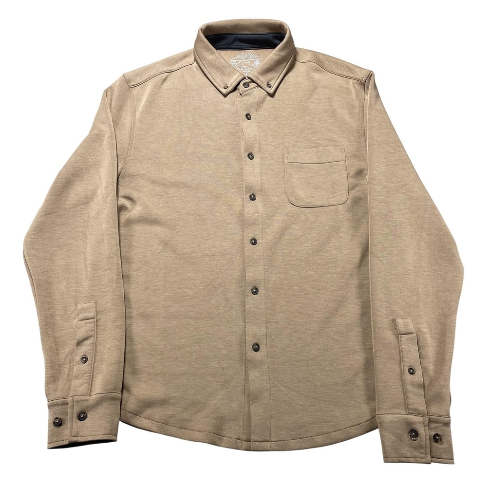 Laguna Shirt Mens Medium Beige Solid‎ Jersey Knit Button Front Long Sleeve Taupe